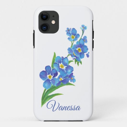 Coques Case-Mate iPhone Aquarelle Forget-me-not Flowers Nom personnalisé (Dos)