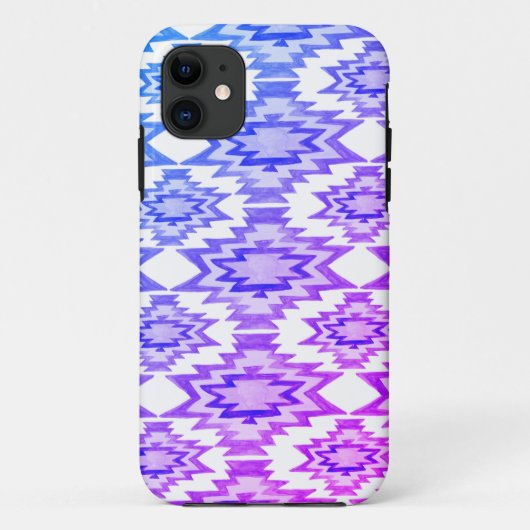 Coques Case-Mate iPhone Aquarelle géométrique Boho Motif bleu pourpre (Dos)