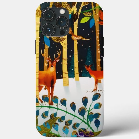 Coques Case-Mate iPhone Aquarelle Gold Cosy Winter Deer Forest (Verso)