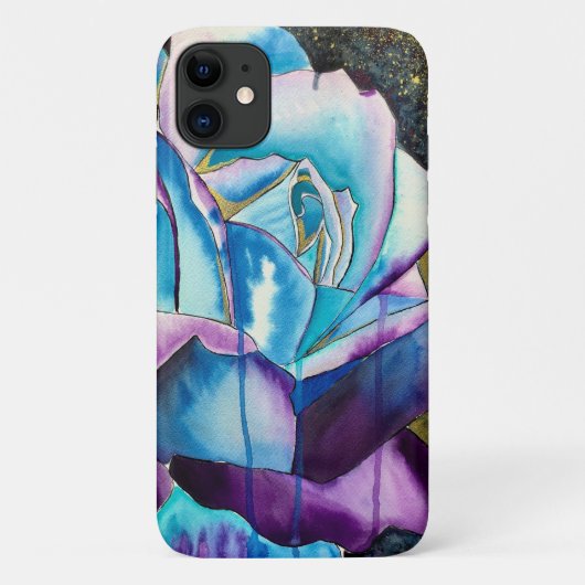 Coques Case-Mate iPhone Aquarelle gothique bleu violet art rose (Dos)
