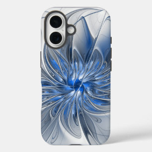 Coques iPhone 16 Aquarelle gris bleu Abstrait Fractal Art Flower