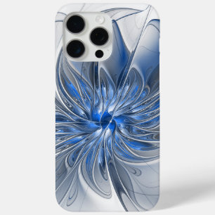 Coque iPhone 15 Pro Max Aquarelle gris bleu Abstrait Fractal Art Flower