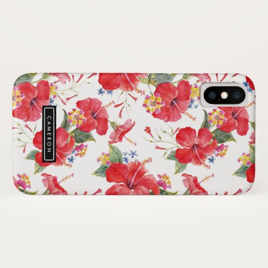 Coques Case-Mate iPhone Aquarelle Hibiscus et Lantana Motif Custom (Dos (Horizontal))