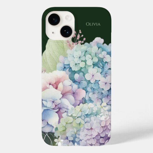 Coques Case-Mate iPhone Aquarelle Hydrangea Personnalisé Vert (Verso)
