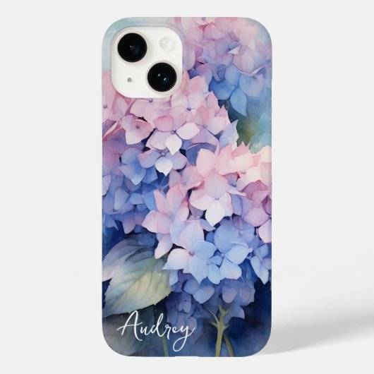 Coques Case-Mate iPhone Aquarelle Hydrangea Rose Purple Nom Modèle (Verso)