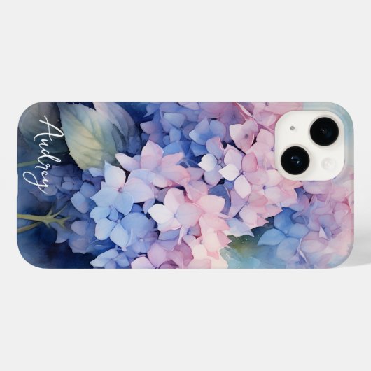Coques Case-Mate iPhone Aquarelle Hydrangea Rose Purple Nom Modèle (Verso (horizontal))