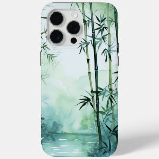 Coque iPhone 15 Pro Max Aquarelle japonaise inspirée Bambou Art