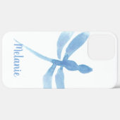 Coques Case-Mate iPhone Aquarelle libellule bleu Monogramme (Retour (horizontal))