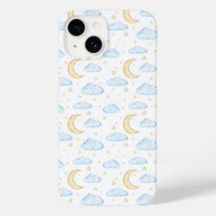 Coque Pour iPhone 14 Aquarelle Lune étoiles et nuages Motif