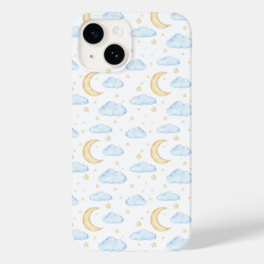 Coques Case-Mate iPhone Aquarelle Lune étoiles et nuages Motif (Verso)