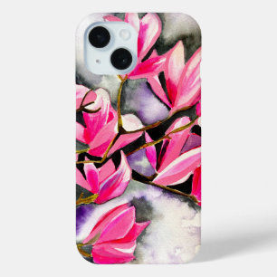 Coque Pour iPhone 15 Aquarelle magnolia rose