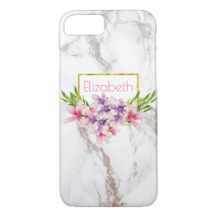 Coques Pour iPhone Aquarelle Magnolias, Faux Marble Texture moderne