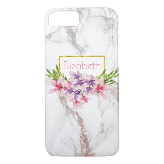 Coques Case-Mate iPhone Aquarelle Magnolias, Faux Marble Texture moderne (Dos)