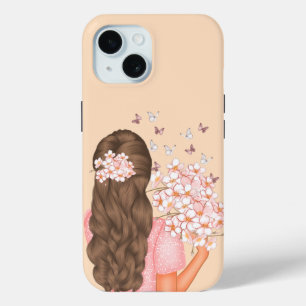 Coque Pour iPhone 15 Aquarelle mignonne Fleurs roses Monogrammes pour e