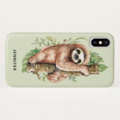 Coques Case-Mate iPhone Aquarelle mignonne Sloth & Feuilles tropicaux (Dos (Horizontal))