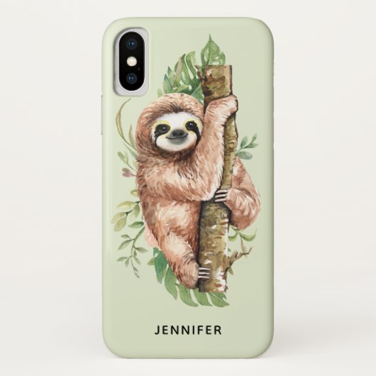 Coques Case-Mate iPhone Aquarelle mignonne Sloth & Feuilles tropicaux (Dos)
