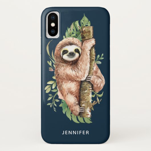 Coques Case-Mate iPhone Aquarelle mignonne Sloth & Feuilles tropicaux (Dos)
