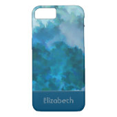 Coques Case-Mate iPhone Aquarelle moderne bleu et vert sur mesure Monogram (Dos)