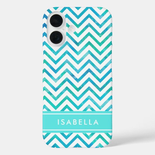 Coques Case-Mate iPhone Aquarelle moderne Chevron Motif bleu et blanc (Verso)