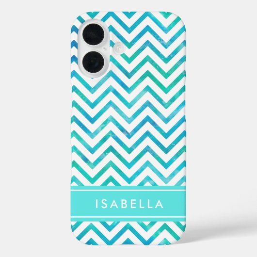 Coques Case-Mate iPhone Aquarelle moderne Chevron Motif bleu et blanc (Verso)