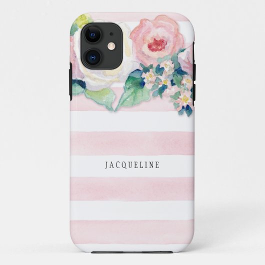 Coques Case-Mate iPhone Aquarelle MODERNE Chic Large Stripes avec Rose (Dos)