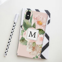 Aquarelle moderne Fleurs roses Monogrammes