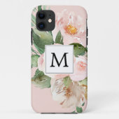 Coques Case-Mate iPhone Aquarelle moderne Fleurs roses Monogrammes (Dos)