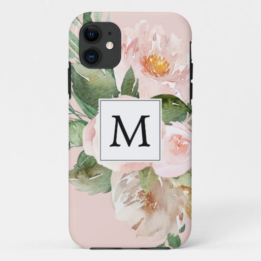 Coques Case-Mate iPhone Aquarelle moderne Fleurs roses Monogrammes (Dos)