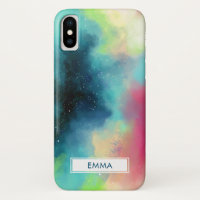Aquarelle moderne Green & Red Space Nebula