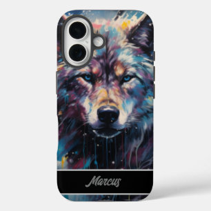 Coques iPhone 16 Aquarelle moderne Loup d'hiver Nom personnalisable
