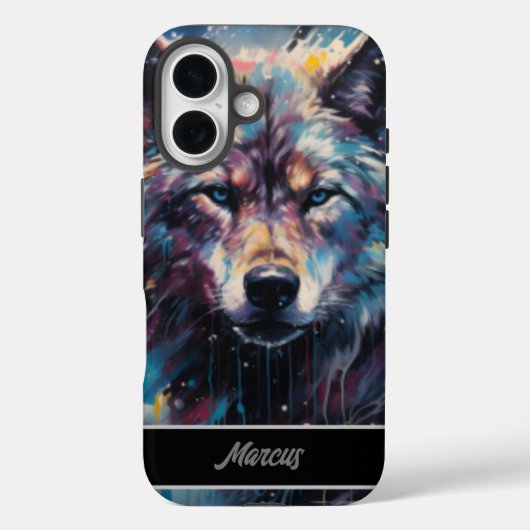 Coques Case-Mate iPhone Aquarelle moderne Loup d'hiver Nom personnalisable (Verso)