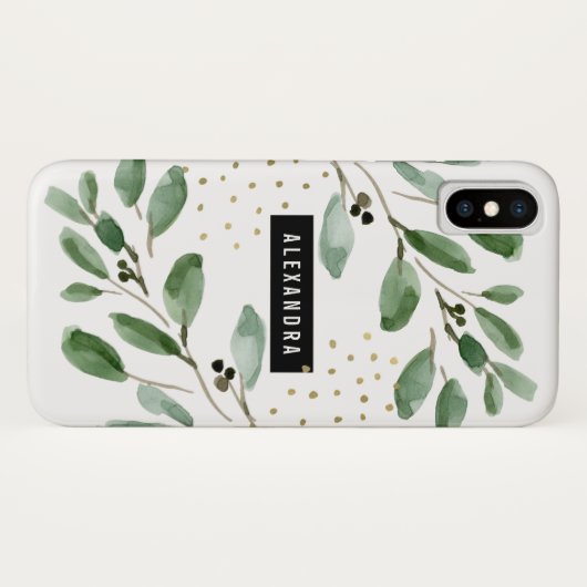 Coques Case-Mate iPhone Aquarelle moderne Verdure et or (Dos (Horizontal))