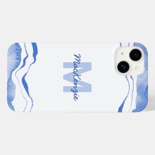 Coques Case-Mate iPhone Aquarelle Monogramme Agare bleu Abstrait (Verso (horizontal))