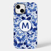 Coques Case-Mate iPhone Aquarelle Monogramme Bleu (Verso)