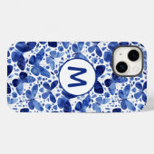 Coques Case-Mate iPhone Aquarelle Monogramme Bleu (Verso (horizontal))