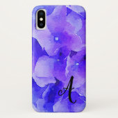 Coques Case-Mate iPhone Aquarelle Monogramme Bleu & Fleur pourpre (Dos)
