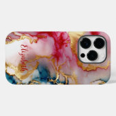 Coques Case-Mate iPhone Aquarelle Monogramme bleu rose or brillant (Verso (horizontal))