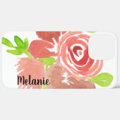 Coques Case-Mate iPhone Aquarelle Monogramme de verdure rose teinté de ros (Retour (horizontal))