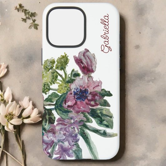 Coques Case-Mate iPhone Aquarelle monogramme floral blanc vert rose