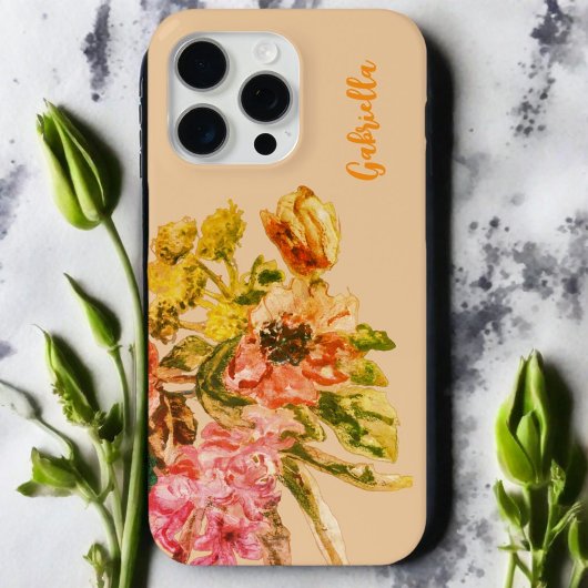 Coques Case-Mate iPhone Aquarelle monogramme floral boho rose pâle pêche