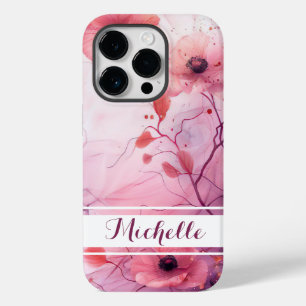 Coque Pour iPhone 14 Pro aquarelle motif de fleurs de chute avec nom