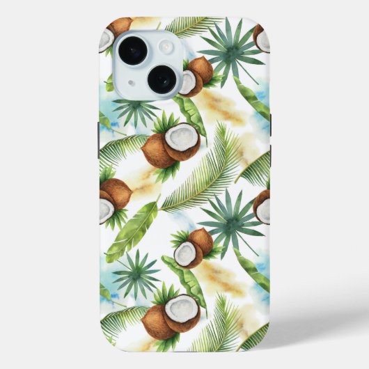 Coques Case-Mate iPhone Aquarelle Motif de noix de coco tropicale (Verso)