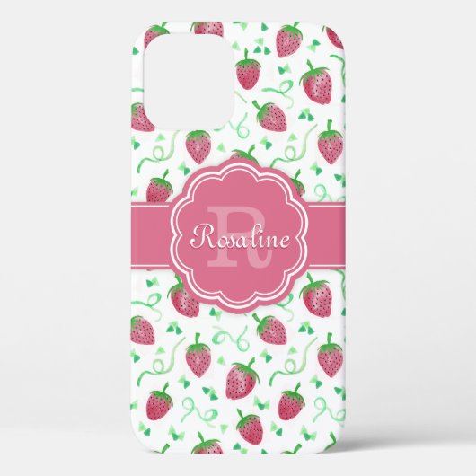 Coques Case-Mate iPhone Aquarelle Motif fraise avec Monogramme (Verso)