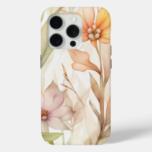 Coque iPhone 15 Pro Aquarelle motifs floraux avec rose, orange jaune