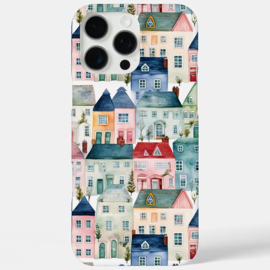 Coques Case-Mate iPhone Aquarelle Noël Maisons motif sans soudure. (Verso)