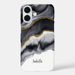 Coques iPhone 16 Aquarelle Noir Or Personnaliser