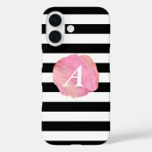 Coques Case-Mate iPhone Aquarelle noire et rose Monogramme initial (Verso)