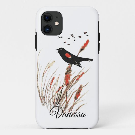 Coques Case-Mate iPhone Aquarelle Oiseau-noir à ailes rouges - Collection (Dos)