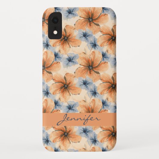 Coques Case-Mate iPhone Aquarelle orange et bleu floral (Dos)