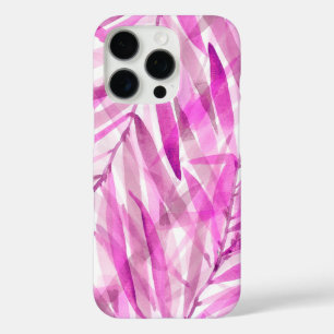Coques iPhone 16 Pro Aquarelle Palms Hawaiian Tropical à Fuchsia